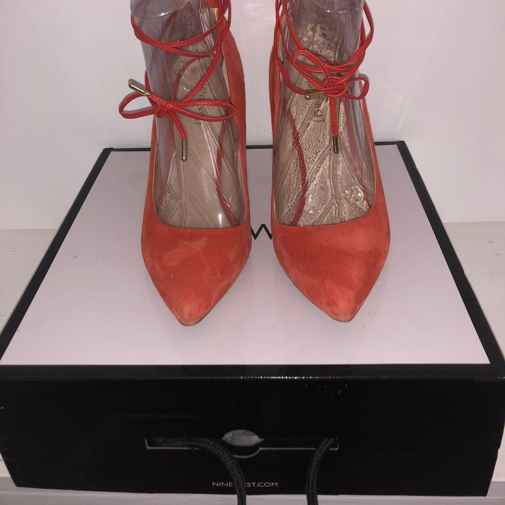 Nine West Amber Orange, real suede pumps, 8 1/2.